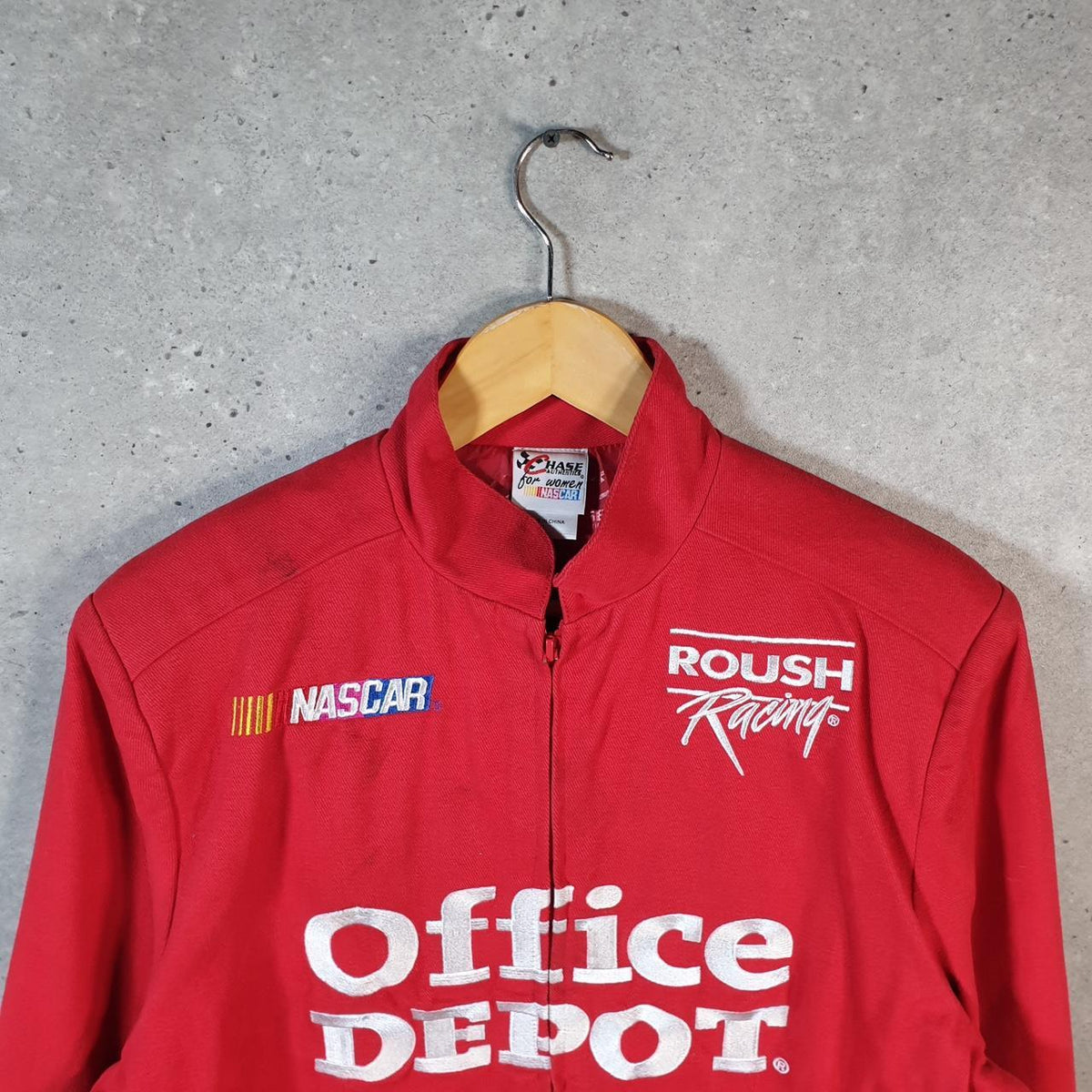 Vintage Nascar Chase Authentics Office Depot Edward’s 99 Bomber Jacket Womens Large Red Big Fish Vintage