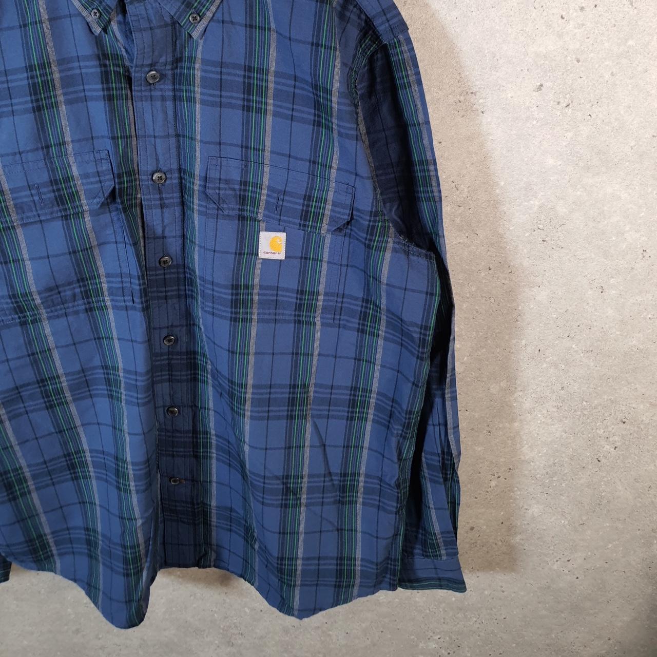 Vintage Carhartt Shirt Button Down Mens Large Blue Checkered Long Sleeve Loose Fit