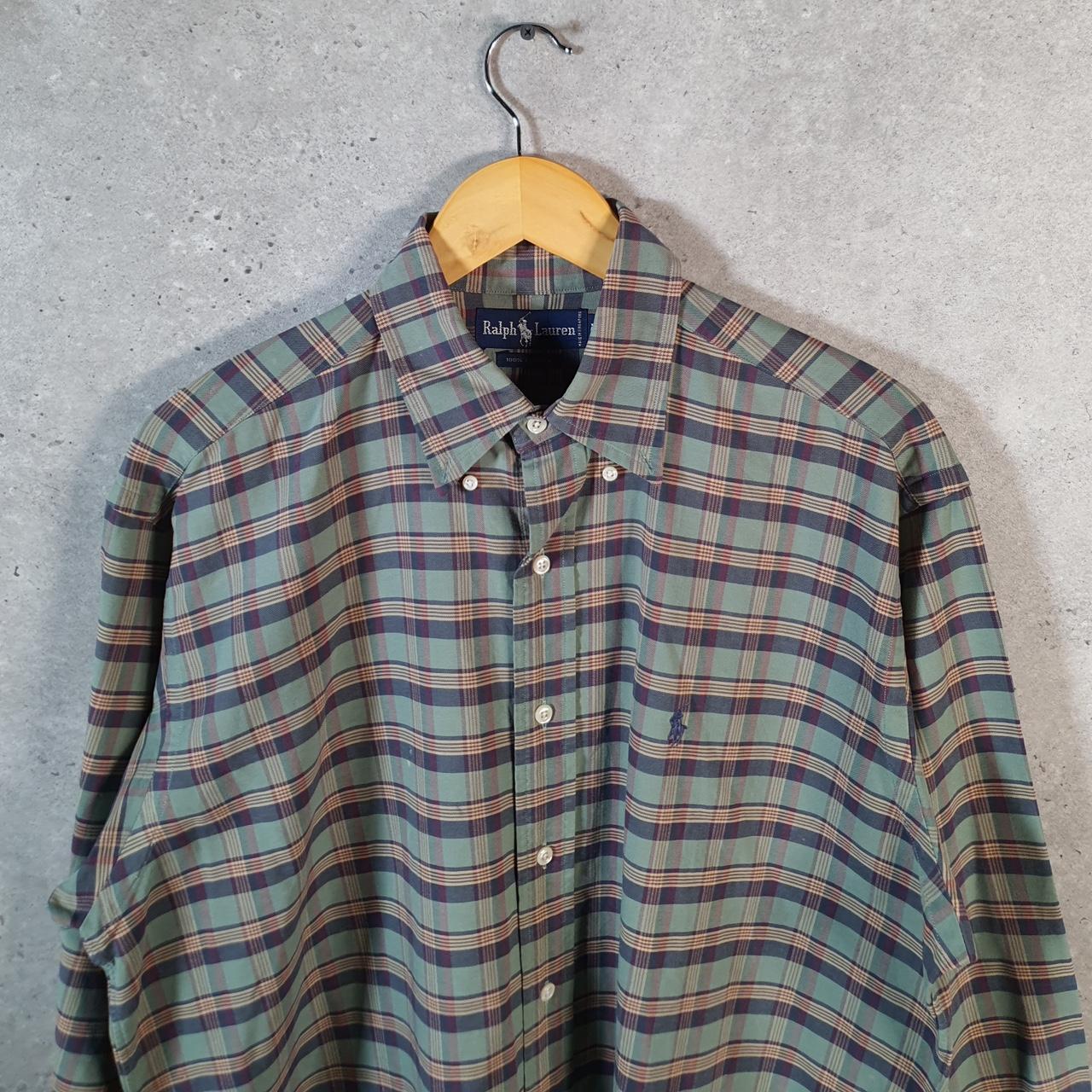 Vintage Ralph Lauren Button Down Shirt Men’s Medium Green Checkered Pony Casual C8495
