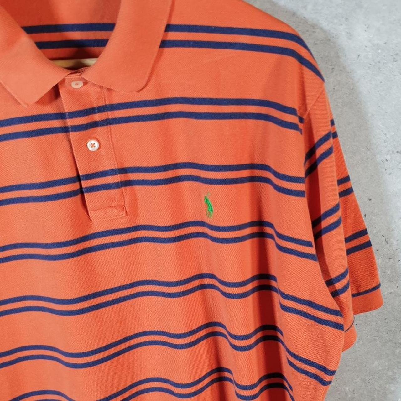 Vintage Ralph Lauren Polo Shirt Men’s 2XL Orange Striped Classic Fit Embroidered Pony