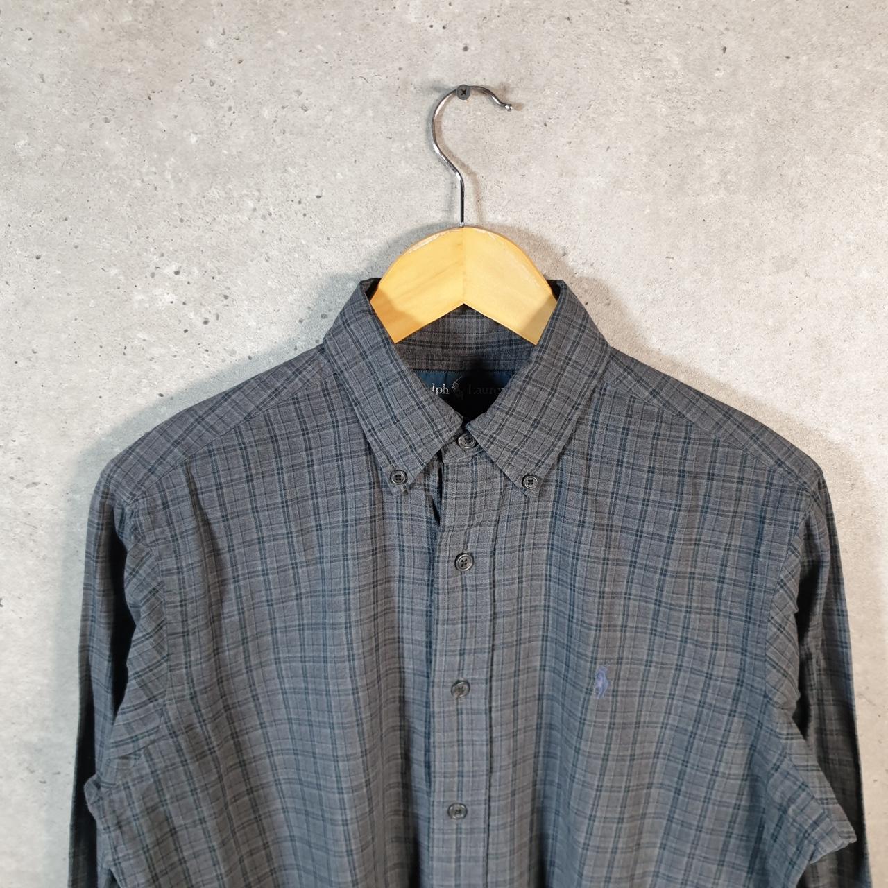 Vintage Ralph Lauren Button Down Shirt Men’s Small Grey Checkered Classic Fit Cotton Pony Big Fish Vintage