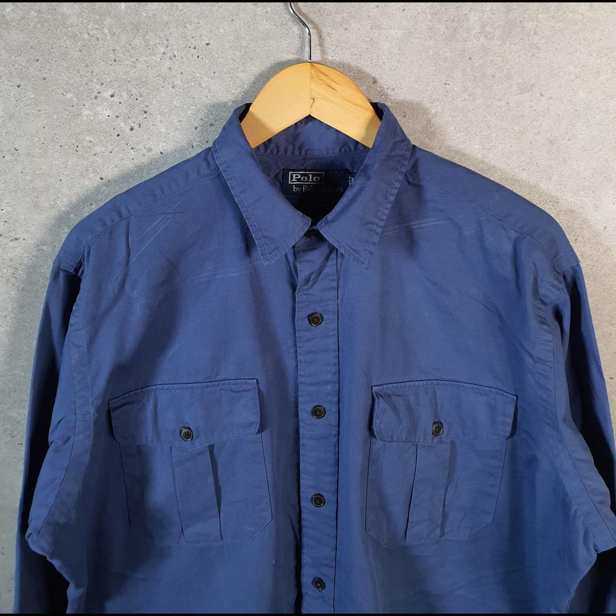 Vintage Ralph Lauren Button Down Shirt Men’s Large Blue Long Sleeve Classic Fit Cotton Pocket Big Fish Vintage