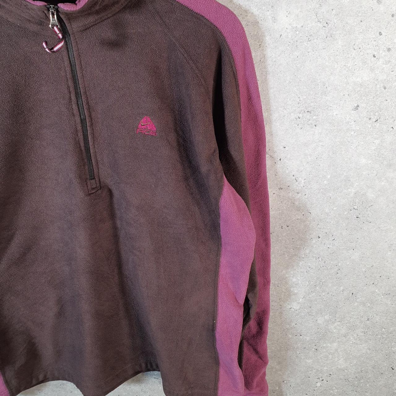 Vintage Nike ACG Fleece 1/4 Zip Sweatshirt Womens XL Brown Fluffy Teddy Logo Swoosh