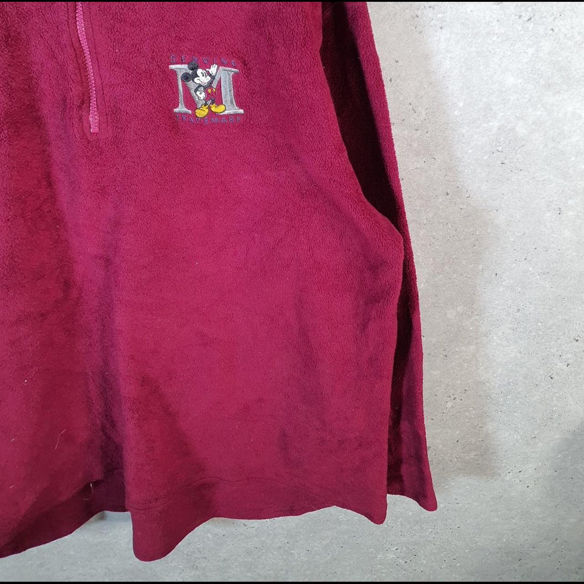 Vintage Disney Mickey Mouse 1/4 Zip Fleece Sweatshirt Mens XXL Red Spellout Logo Winter