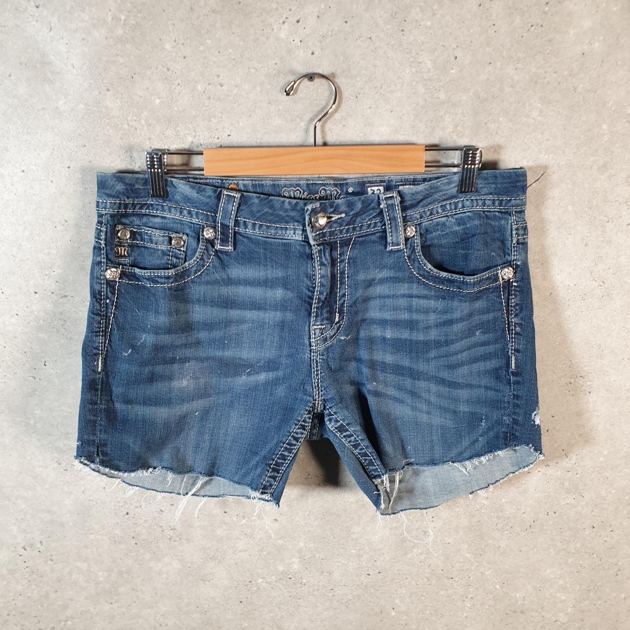 Vintage Miss Me Baggy Y2K Hip Hop Jeans Shorts Jorts Womens W32 Blue Denim Low Rise
