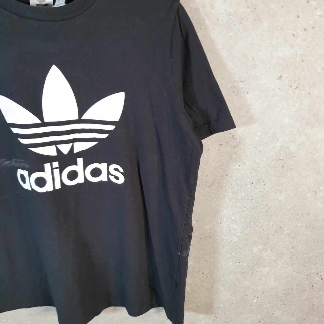 Vintage Adidas Spellout Trefoil Retro T Shirt Womens Large Black Logo Athletic