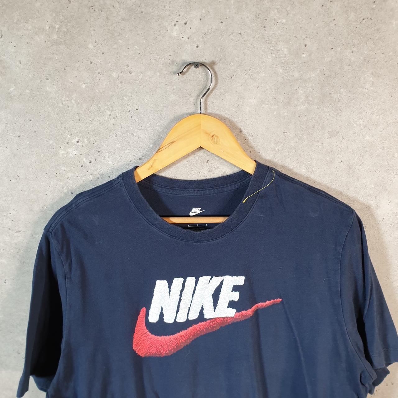Vintage Nike T Shirt Men’s Large Blue Printed Single Swoosh Logo Athletic C8243