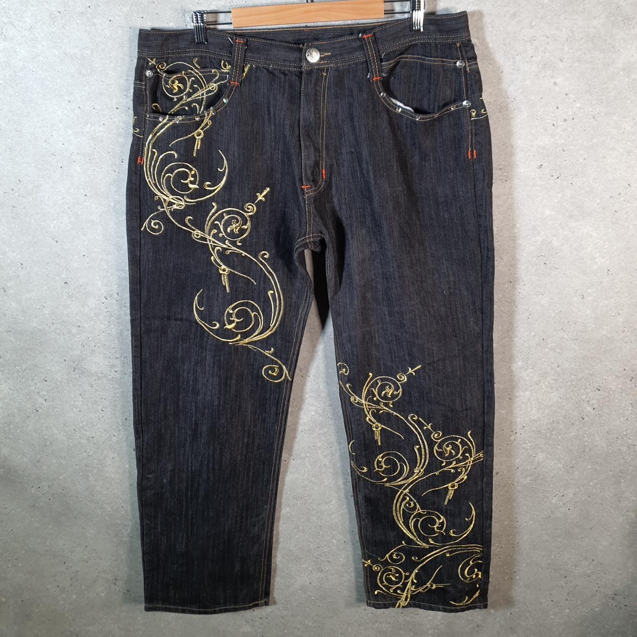 Vintage Imperious Skulls Baggy Y2K Hip Hop Jeans Mens W42 L32 Grey Denim Wide Leg Big Fish Vintage