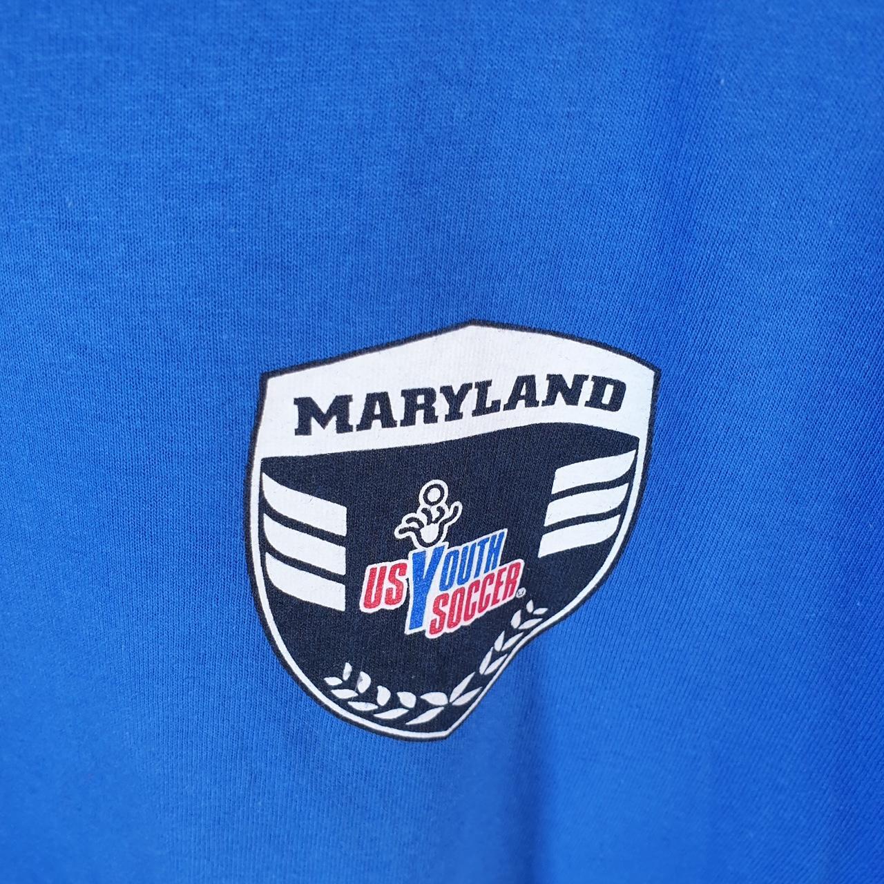 Vintage Adidas Spellout Maryland Soccer T Shirt Men’s Medium Blue Three Stripes Athletic