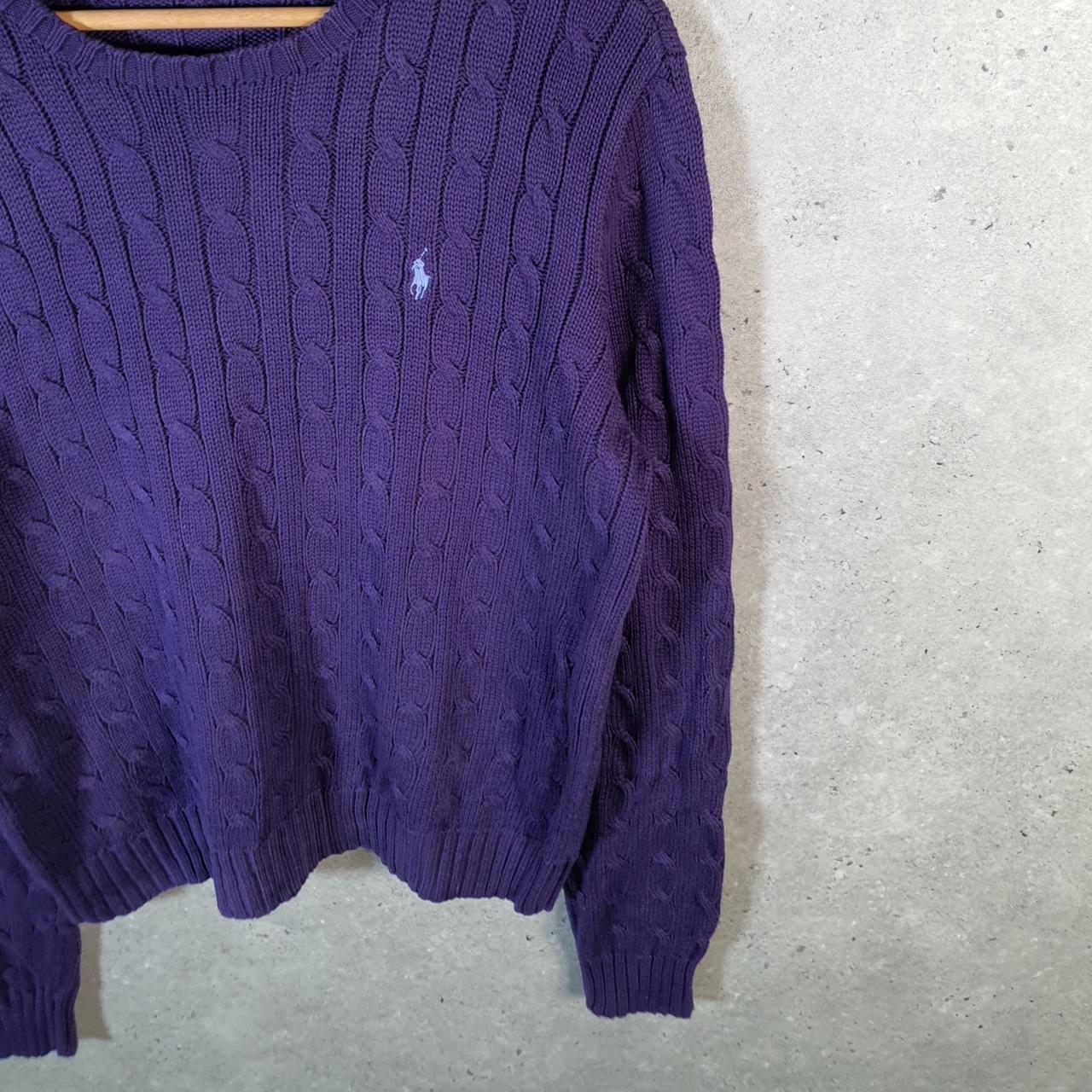 Vintage Ralph Lauren Polo Cable Knit Heavyweight Sweatshirt Womens XL Purple Pony