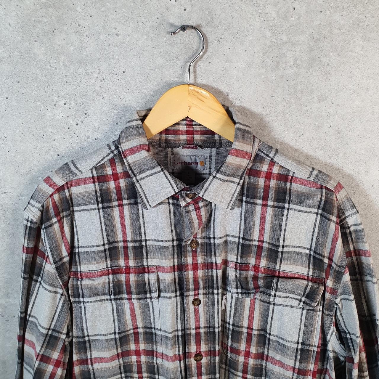 Vintage Carhartt Shirt Button Down Mens Large Grey Checkered Chore Utility Relaxed - Big Fish Vintage