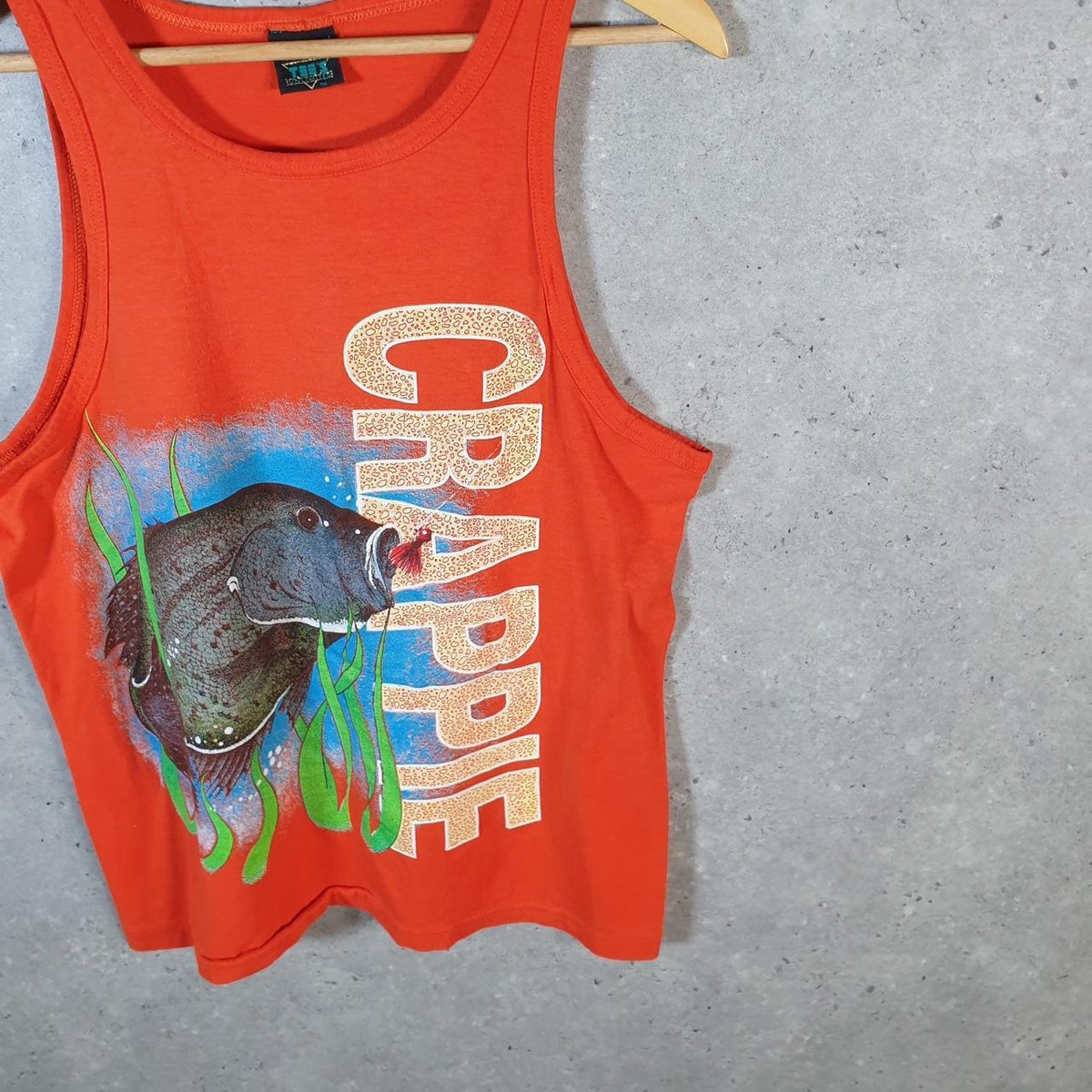 Vintage Tees Unlimited Crappie Fish 90s USA Single Stitch Vest Men’s Medium Orange