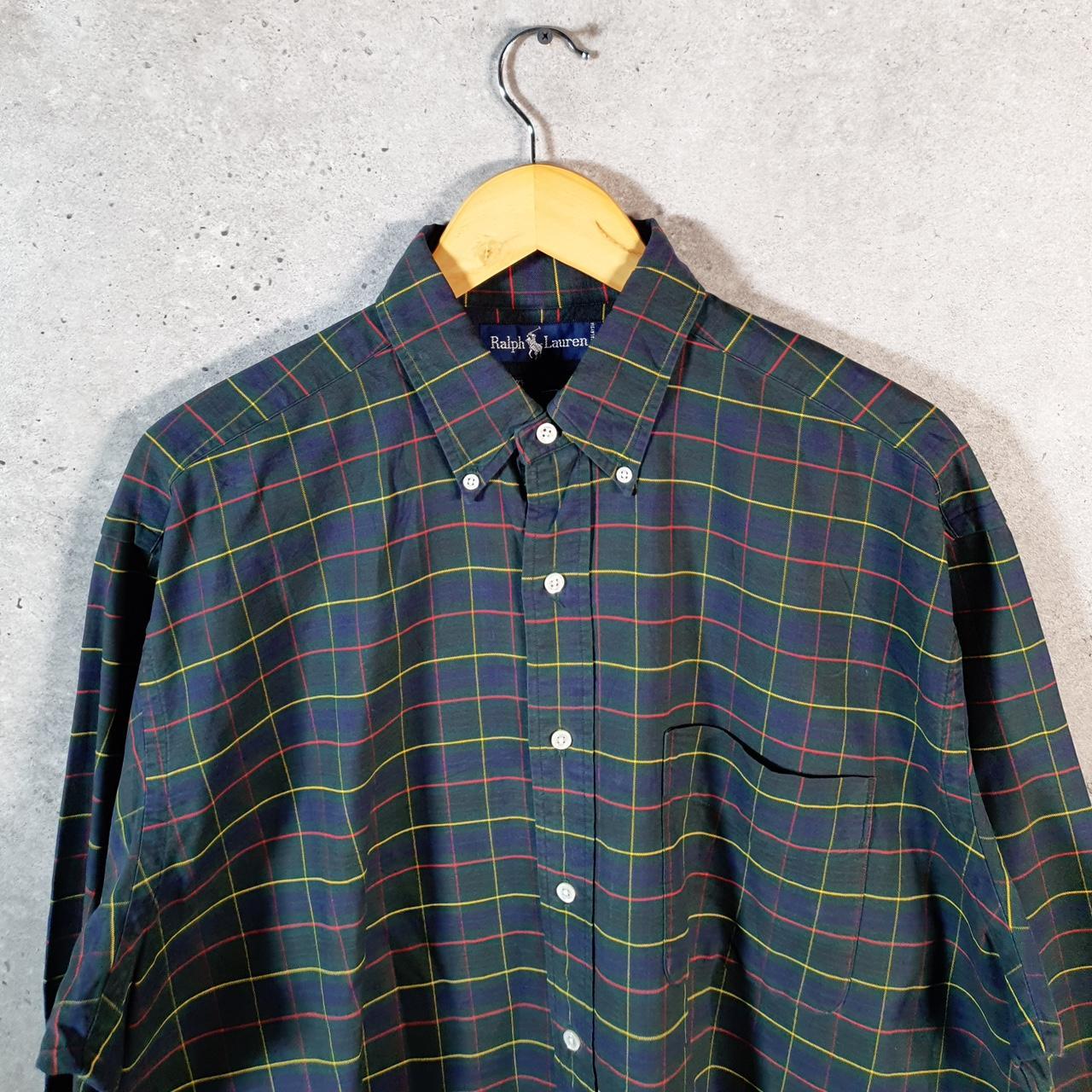 Vintage Ralph Lauren Button Down Shirt Men’s Small Green Checkered Big Oxford Pony Casual C8484