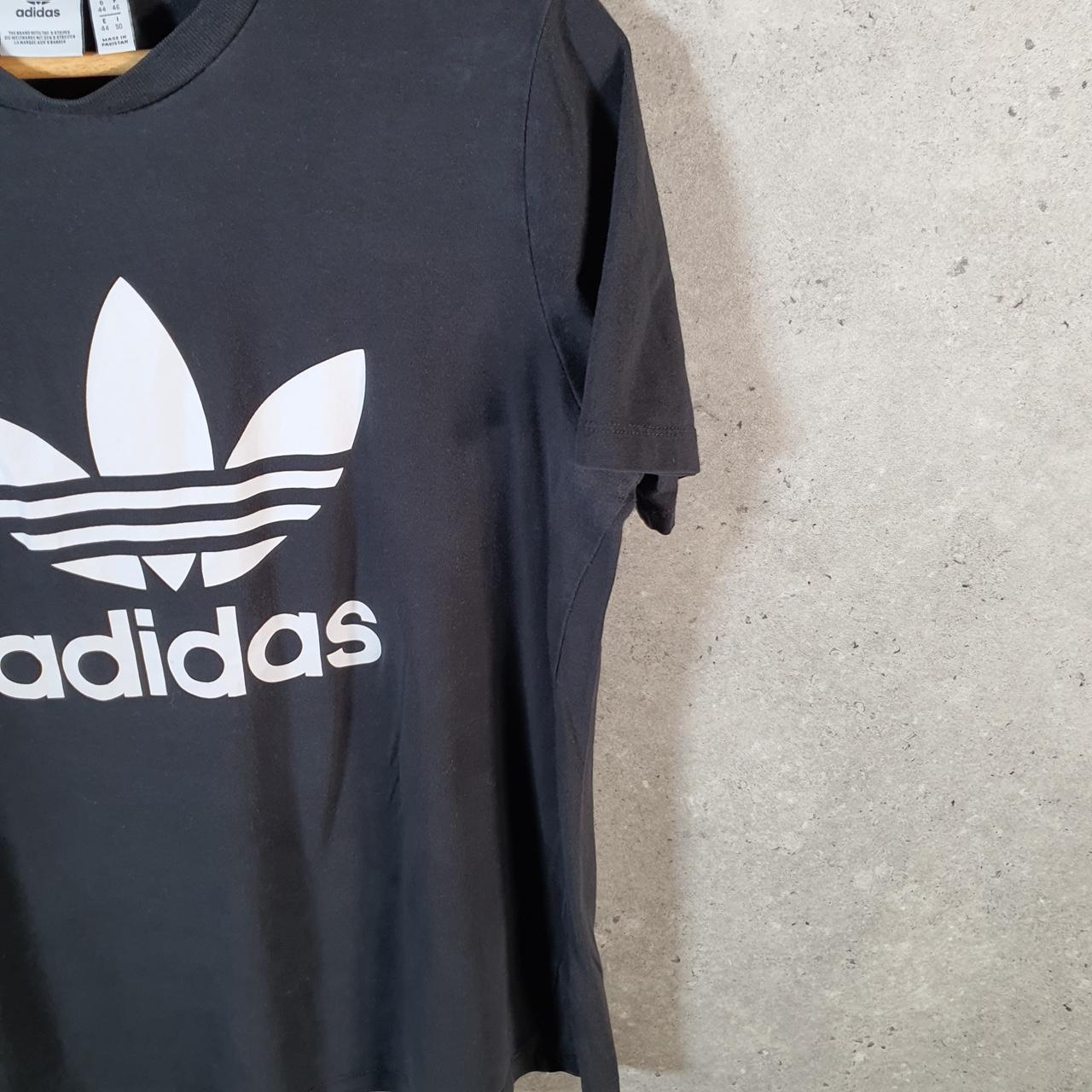 Vintage Adidas Spellout Trefoil Retro T Shirt Womens Large Black Logo Athletic