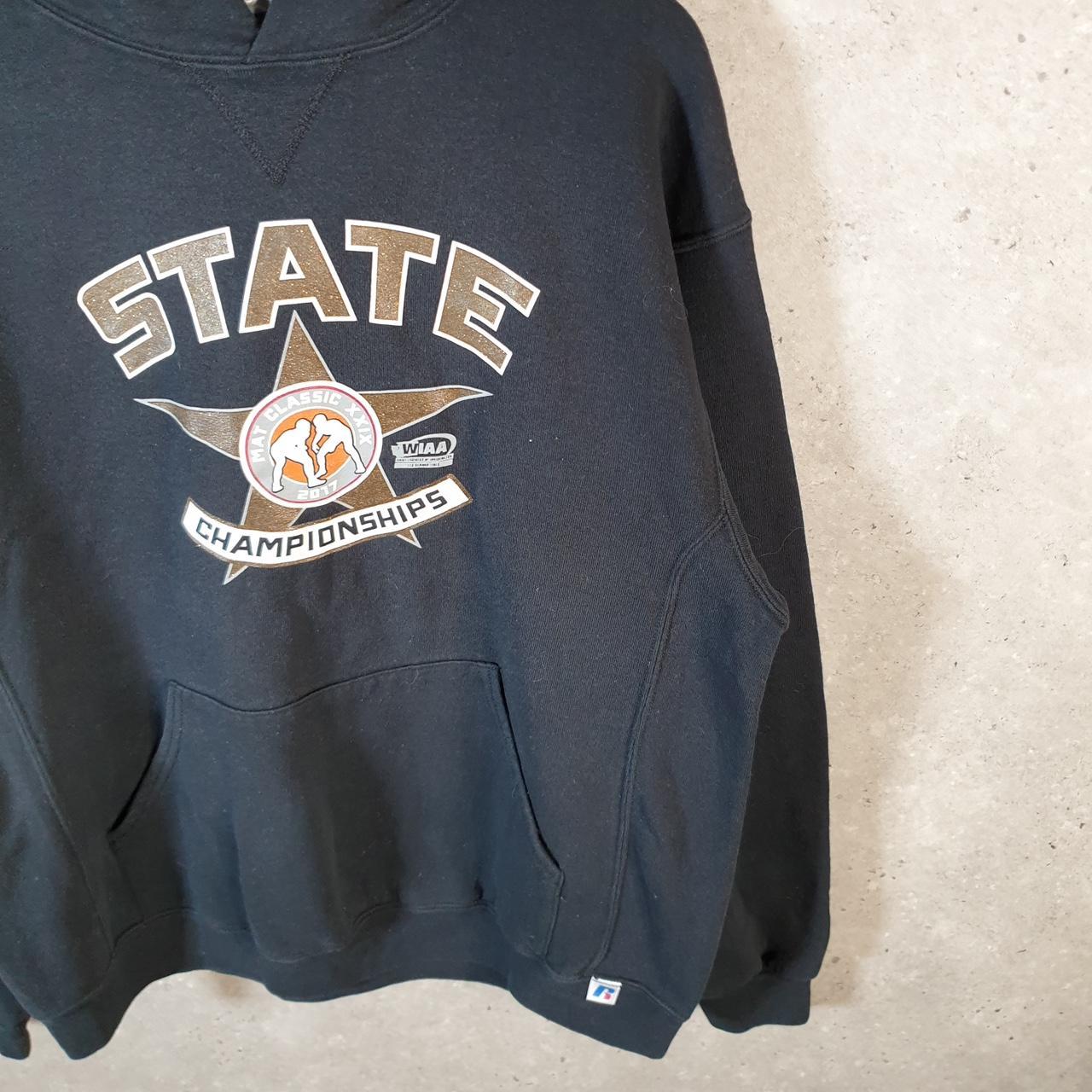 Vintage Russell Athletic 2017 Wrestling State Hoodie Men’s Large Black Pullover Baggy