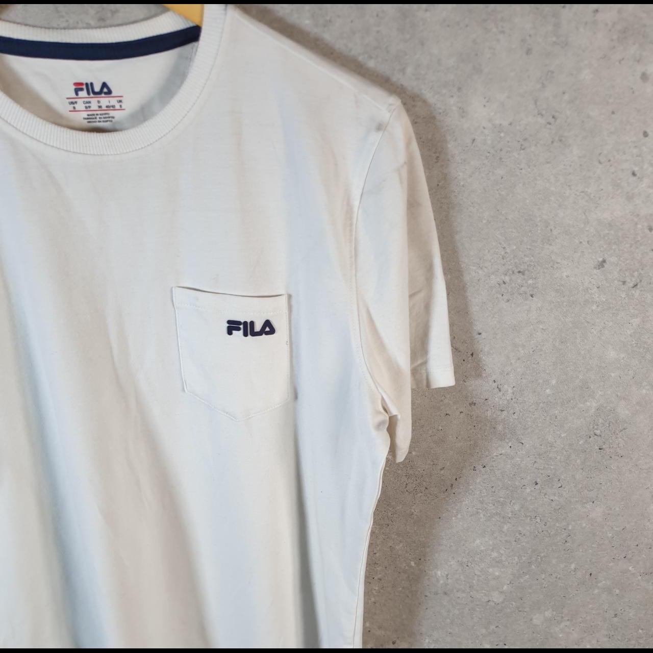 Vintage Fila Spellout T Shirt Men’s Small White Logo Athletic Casual