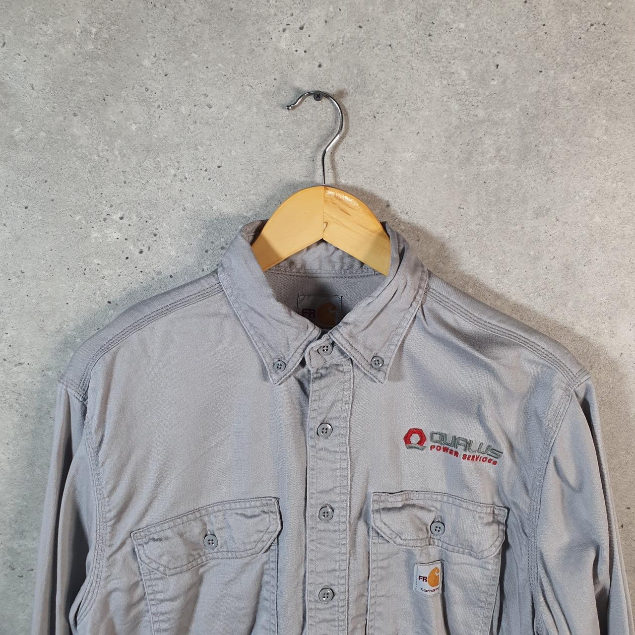 Vintage Carhartt FR Shirt Button Down Mens Medium Grey Chore Utility Relaxed - Big Fish Vintage