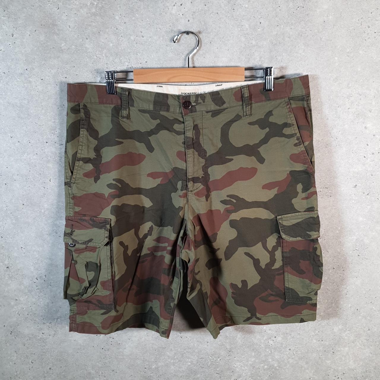Vintage Dockers Chino Shorts Jorts Cargo Men’s W38 Camouflage Green Brown Baggy Cotton A4413