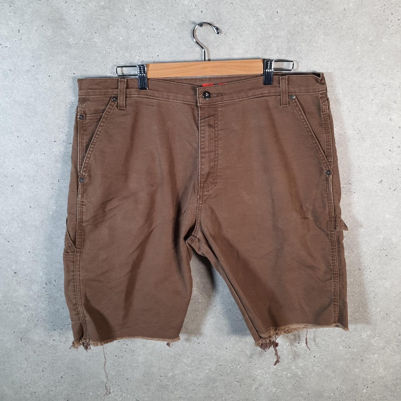 Vintage Dickies Carpenter Shorts Jorts Cargo Men’s W38 Brown Relaxed Fit Cropped Denim Jean Big Fish Vintage