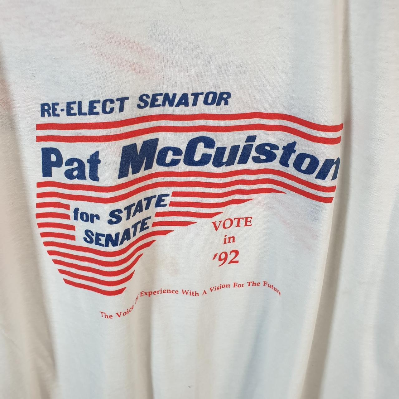 Vintage Screen Stars Pat Mccuiston Senate 1992 USA Single Stitch T Shirt Men’s XL White