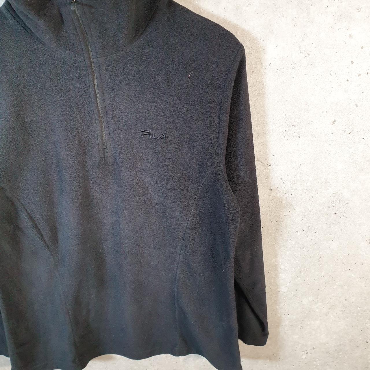 Vintage Fila Teddy Fleece Sweatshirt Womens Large 1/4 Zip Black Logo Winter