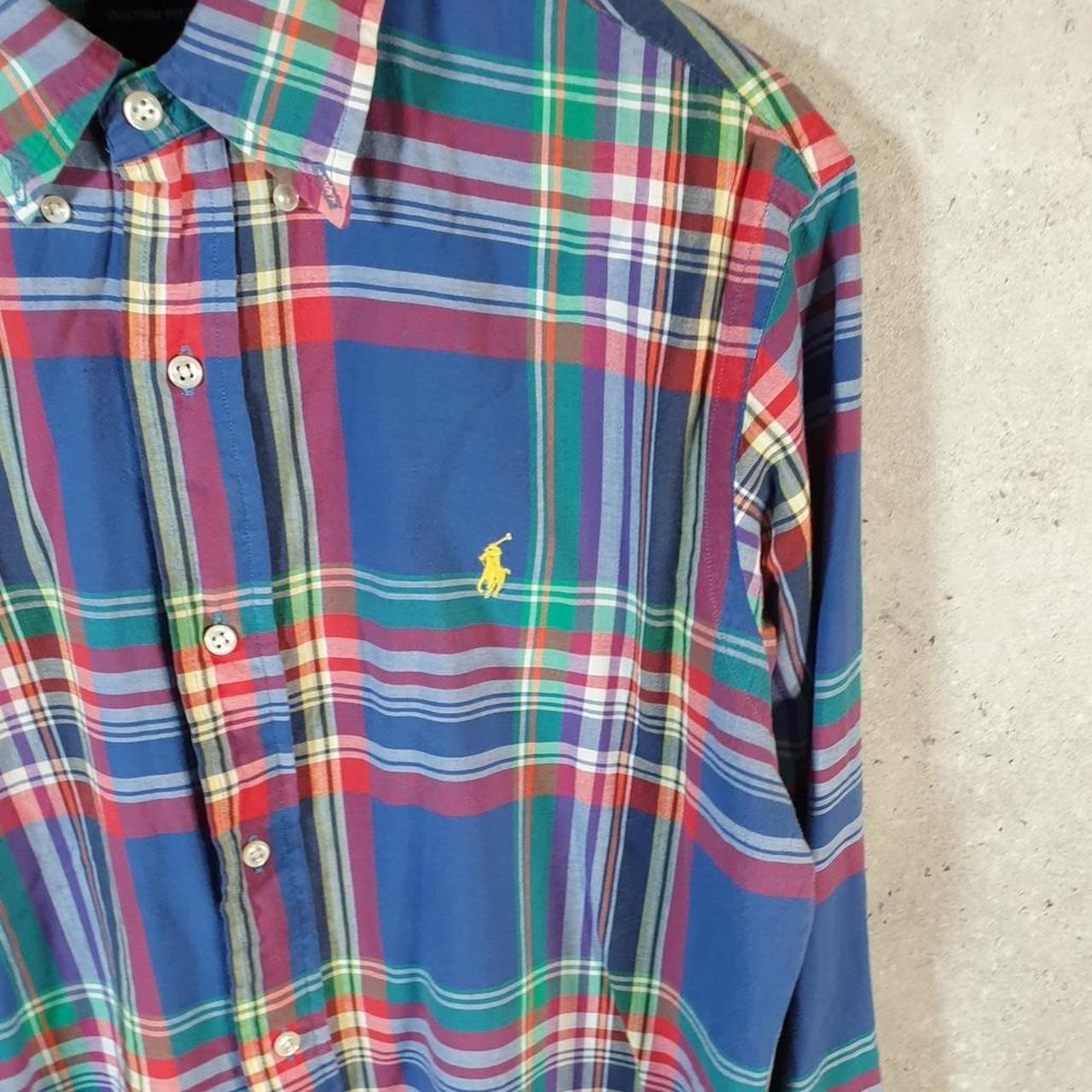 Vintage Ralph Lauren Button Down Shirt Men’s Medium Blue Checkered Custom Fit Cotton Pony