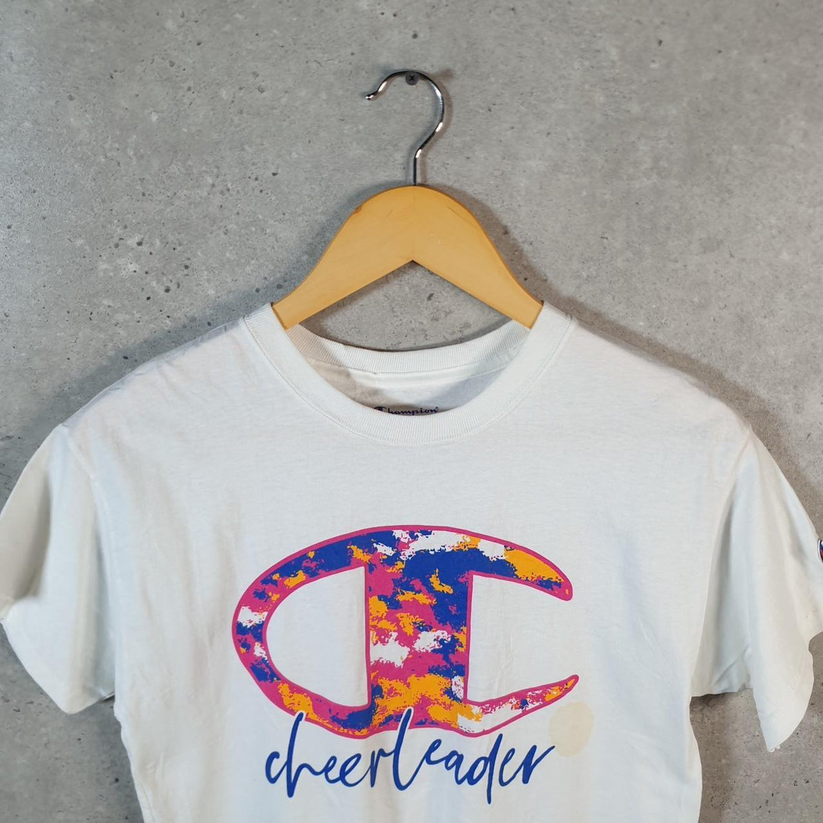 Vintage Champion Spellout T Shirt Youth Large White Spellout Casual Sports C9937