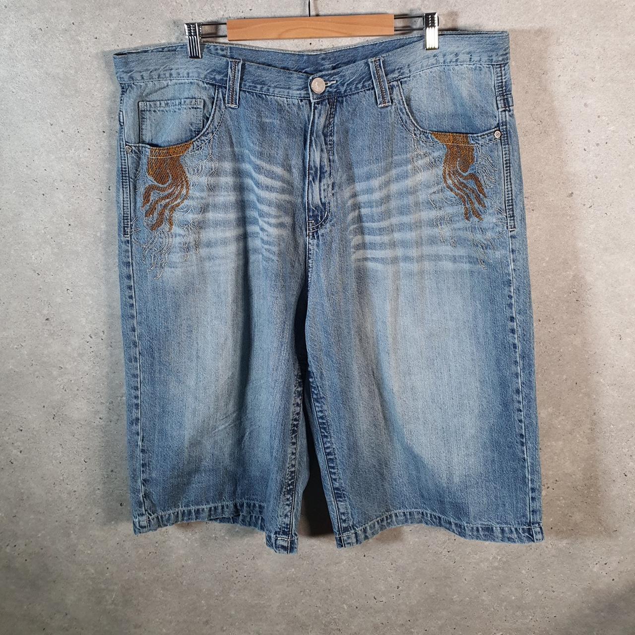 Vintage Miskeen Baggy Y2K Hip Hop Jeans Shorts Jorts Mens W42 Blue Denim USA A4471