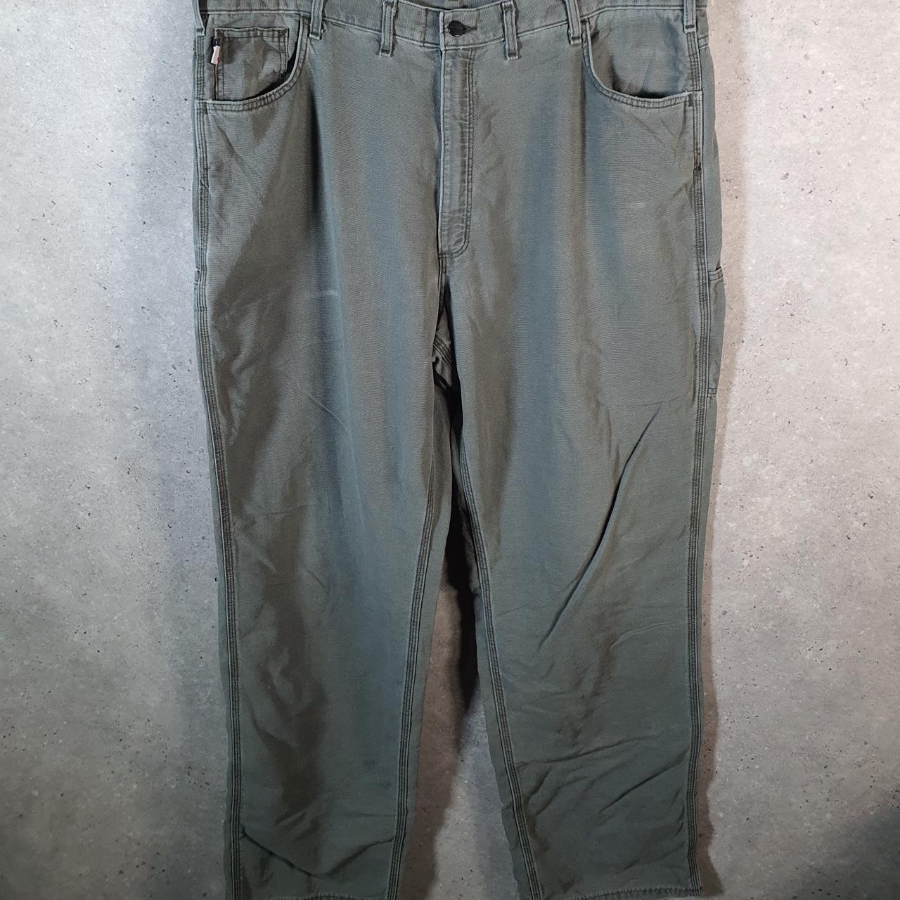 Vintage Carhartt FR Carpenter Trousers Mens W44 L36 Khaki Green Relaxed Fit Workwear USA