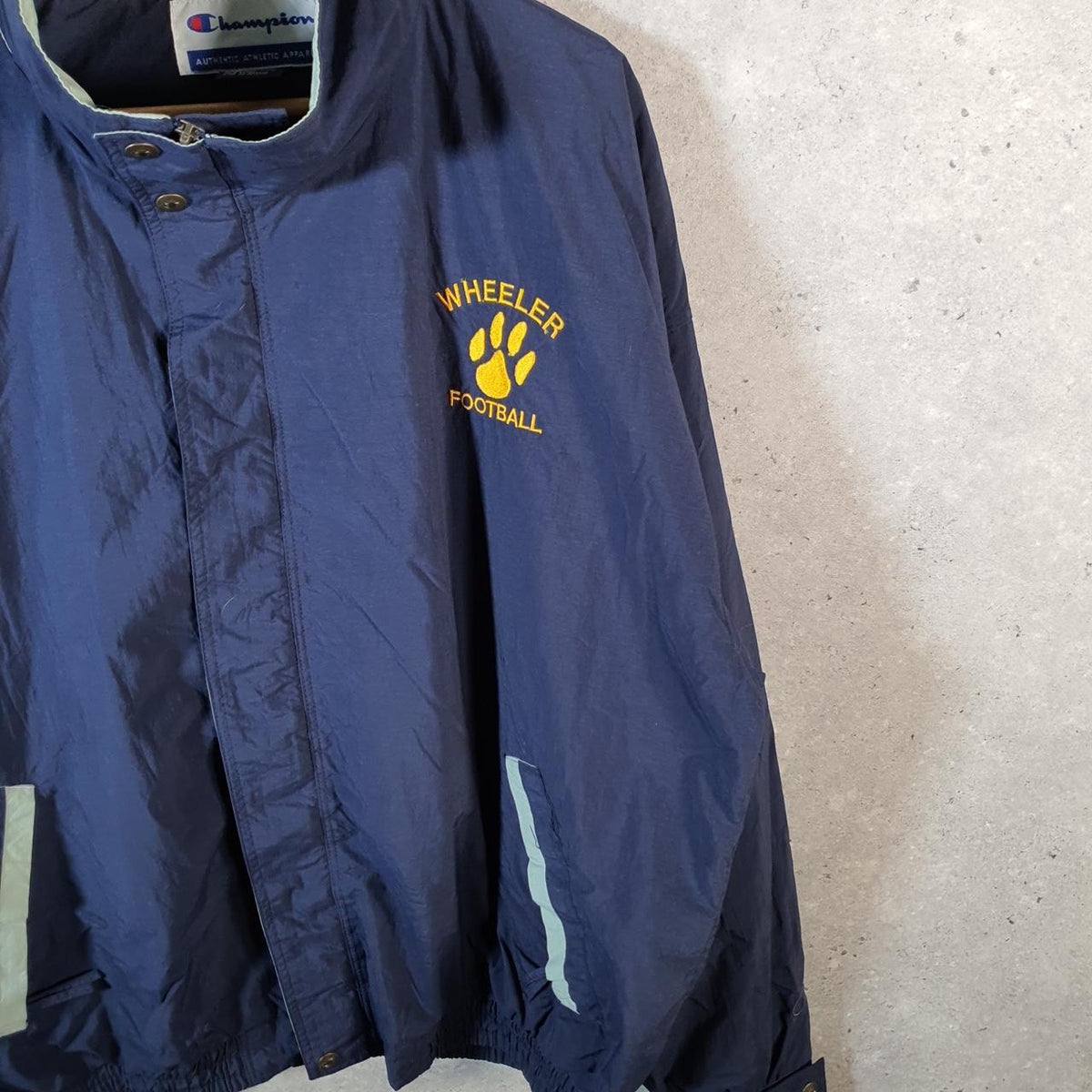 Vintage Champion Windbreaker Track Jacket Mens XL Blue Wheeler Football
