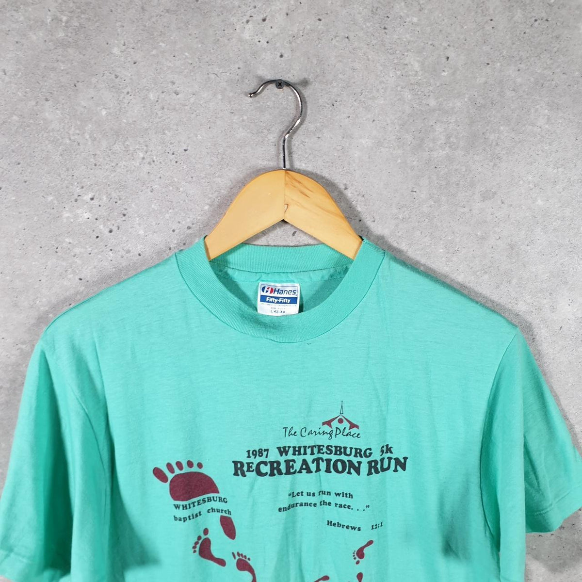 Vintage Hanes 50/50 1987 Whitesburg 5K Run USA Single Stitch T Shirt Men’s Large Blue Big Fish Vintage