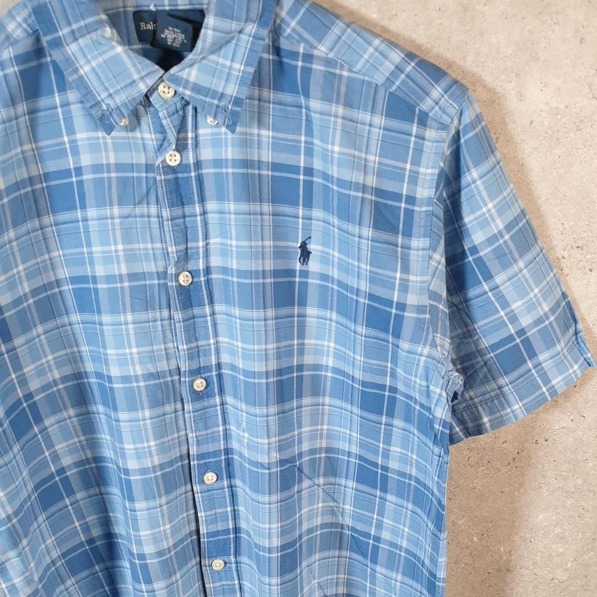 Vintage Ralph Lauren Button Down Shirt Womens XL Blue Checkered Classic Fit Cotton Pony