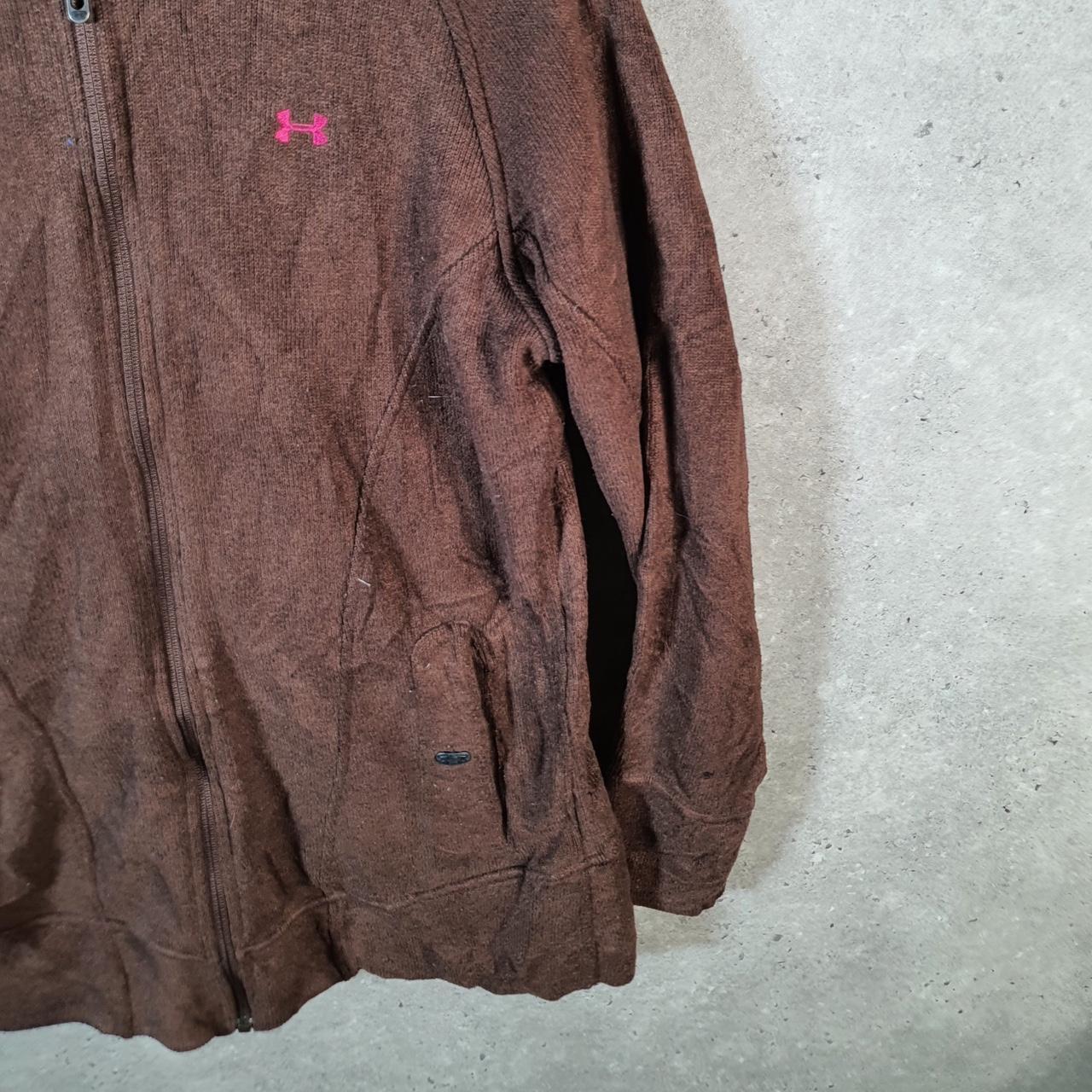 Vintage Under Armour Full Zip Fleece Hoodie Womens Large Brown Cold Gear Logo