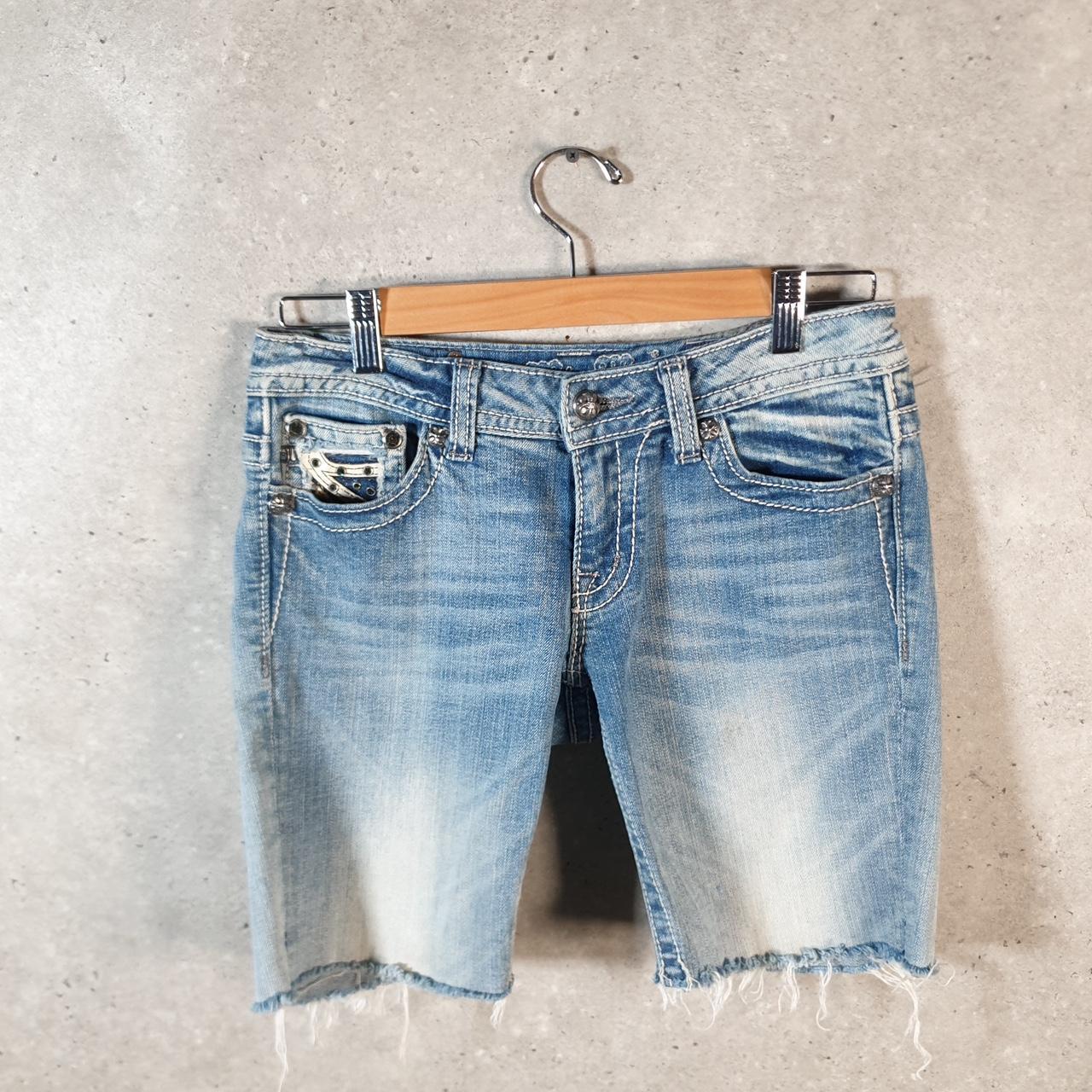 Vintage Miss Me Baggy Y2K Hip Hop Jeans Shorts Jorts Womens W28 Blue Denim Low Rise