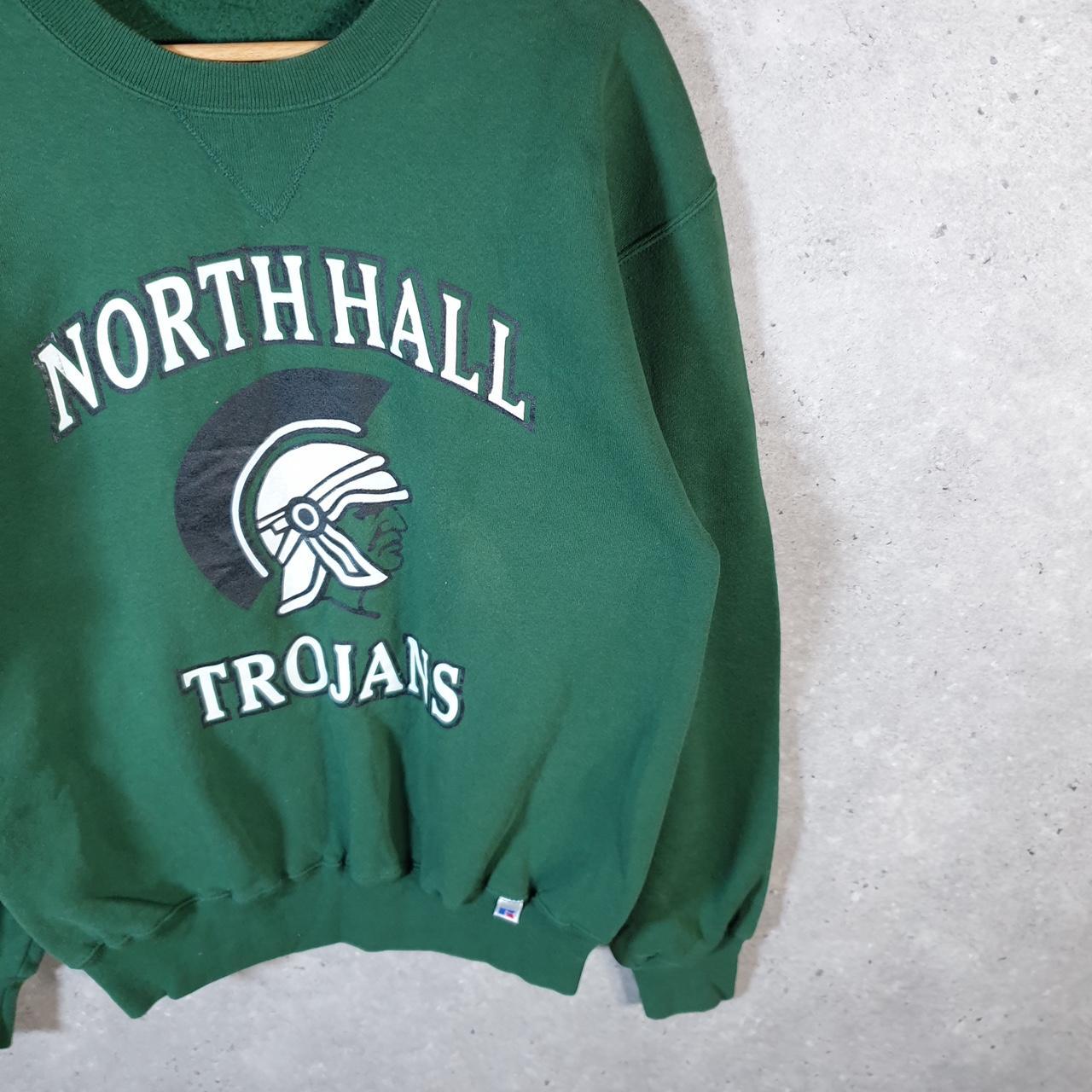 Vintage Russell Athletic North Hall Trojans USA Sweatshirt Men’s Medium Green Pullover