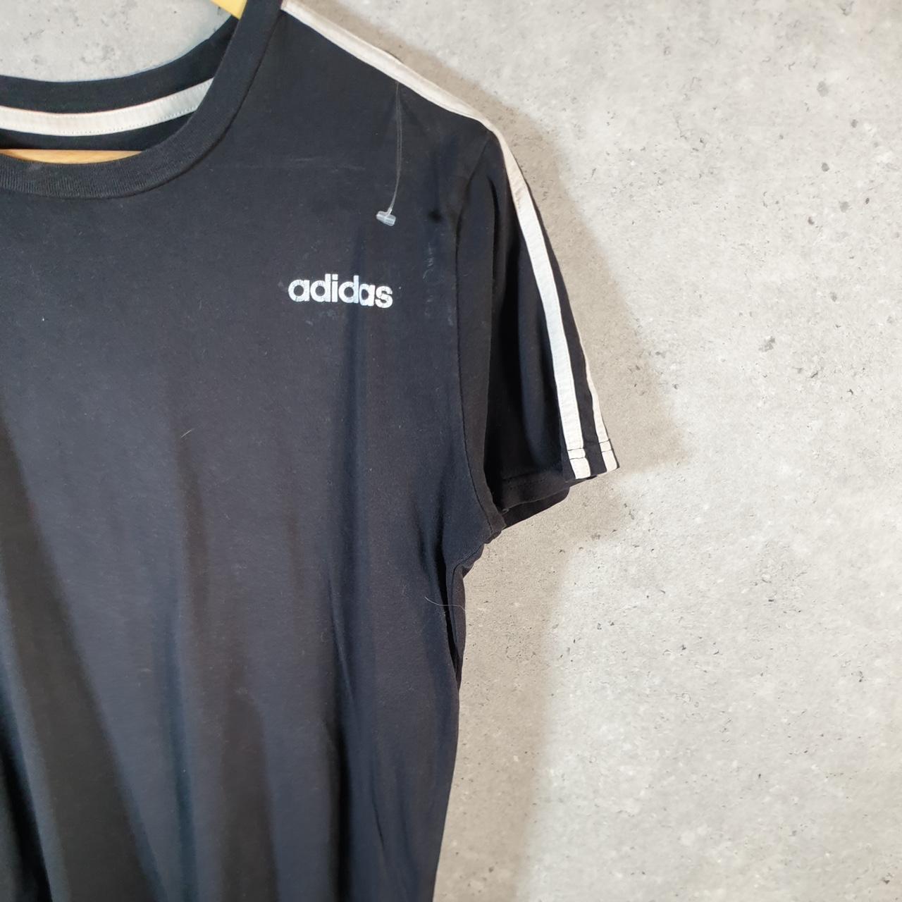 Vintage Adidas Spellout T Shirt Womens Large Black White Three Stripes Athletic Logo