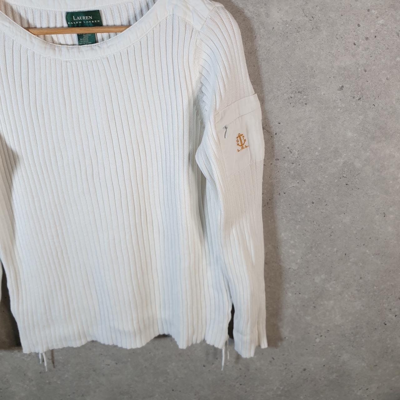 Vintage Ralph Lauren Polo Cable Knit Sweatshirt Womens Medium White Pony