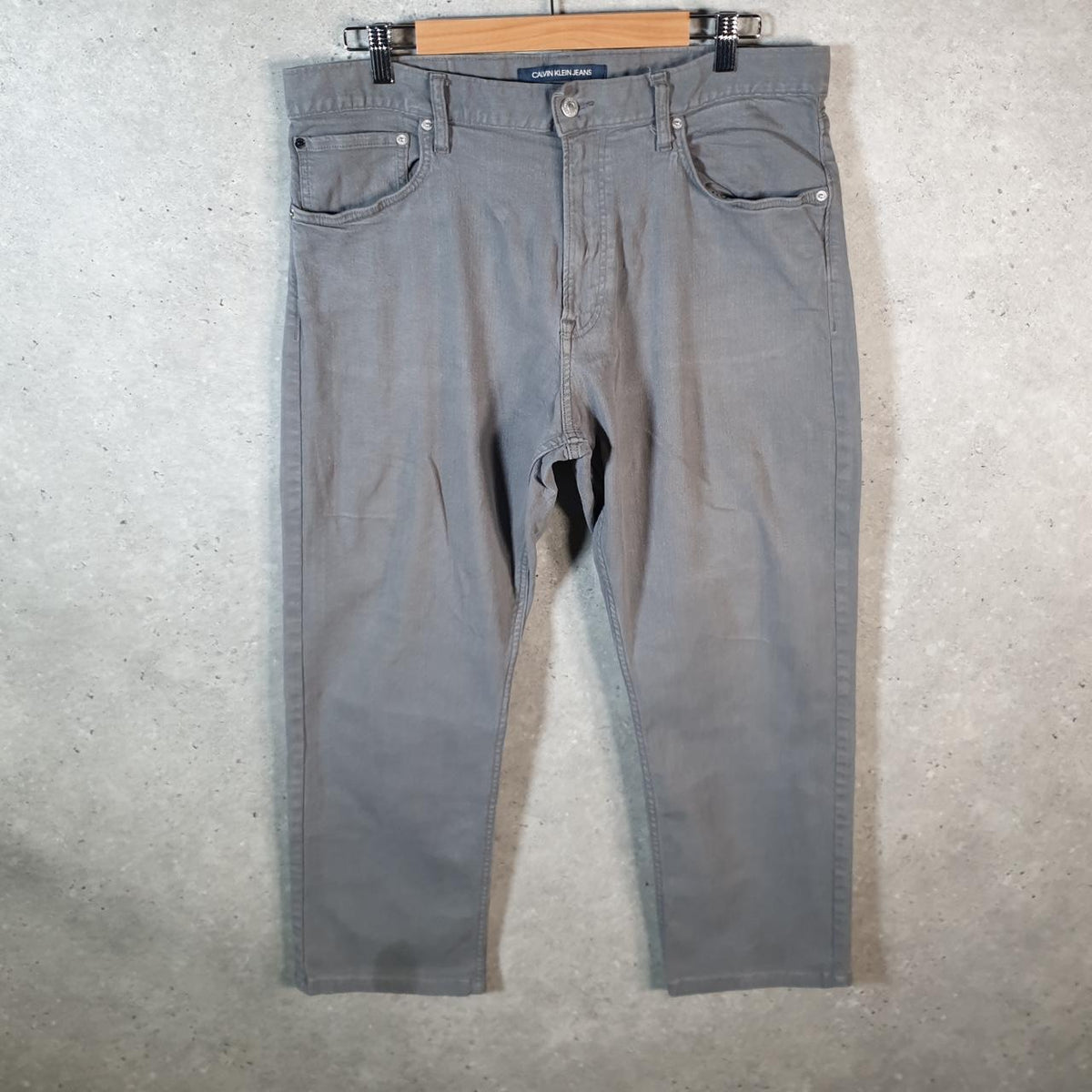 Vintage Calvin Klein Y2K Embroidered Jeans Mens W36 L27 Grey Hip Hop Pattern Pocket Big Fish Vintage