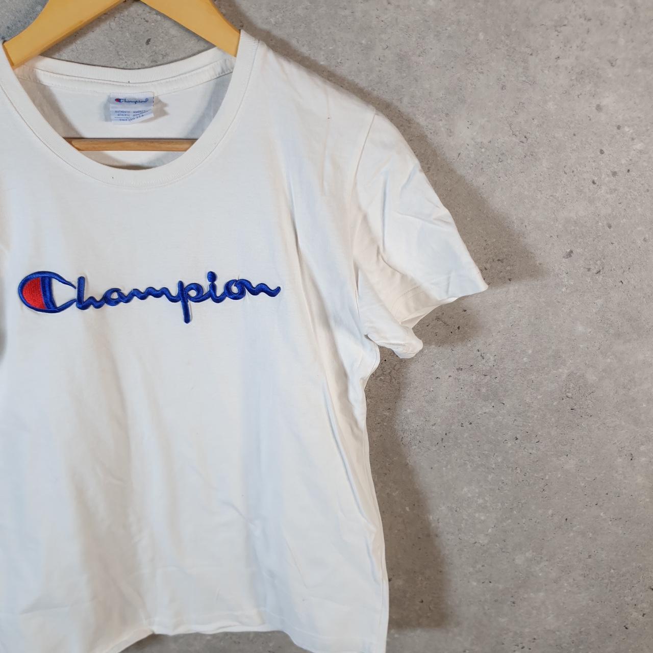 Vintage Champion T Shirt Womens Medium White Spellout Logo