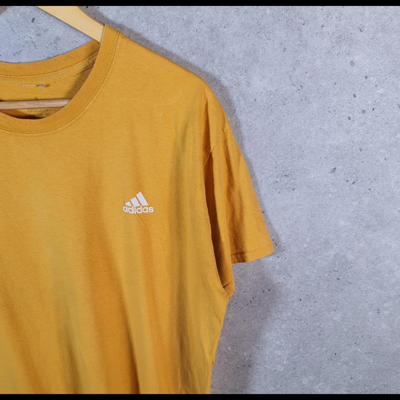 Vintage Adidas Spellout T Shirt Mens Large Yellow Three Stripes Logo Athletic