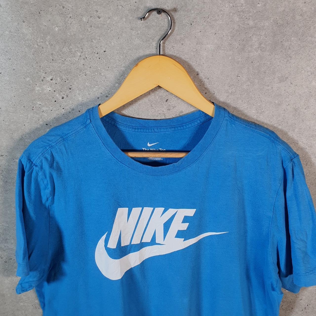 Vintage Nike Club T Shirt Shirt Men’s Medium Blue Spellout Logo Athletic C9576