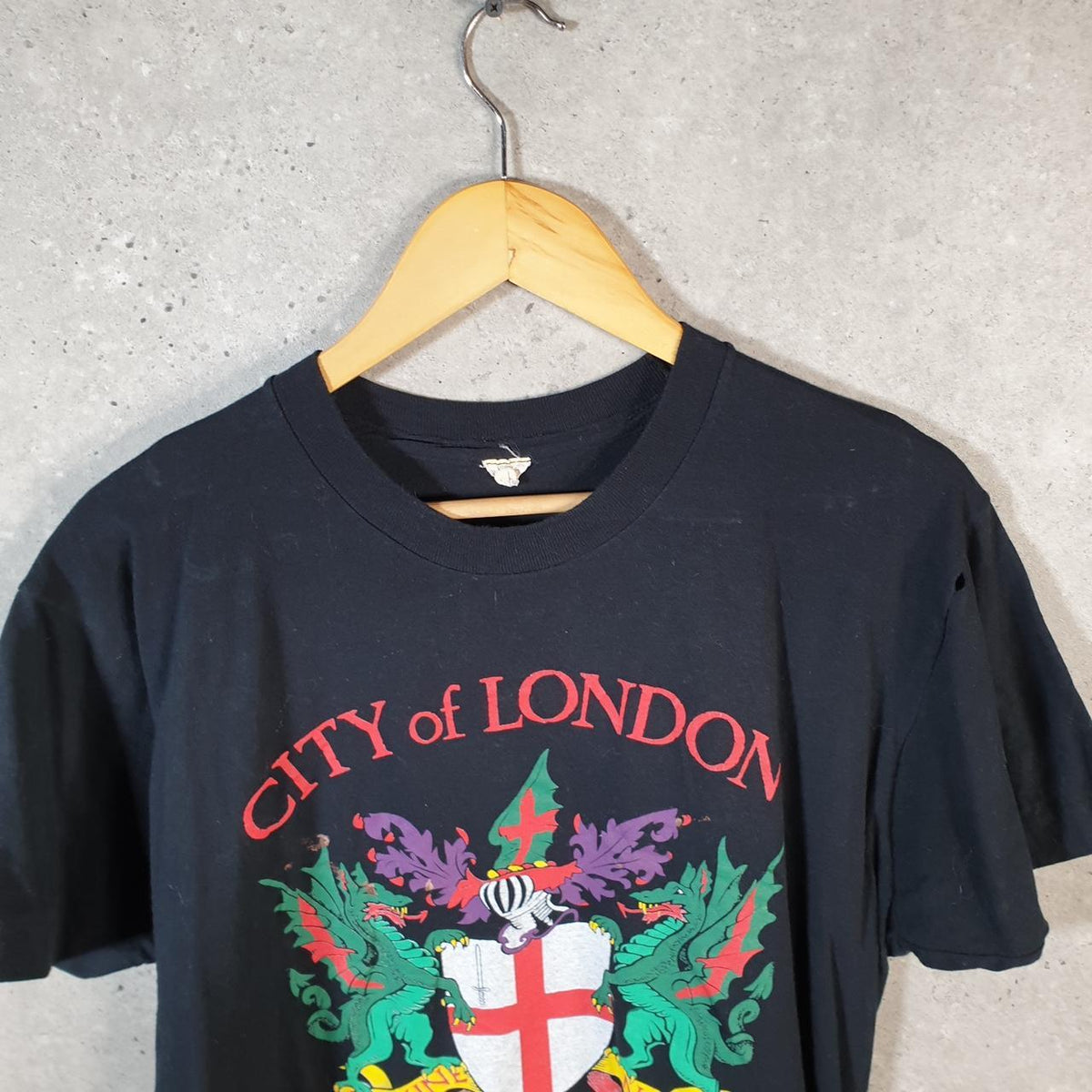 Vintage Screen Stars London England Badges USA Single Stitch T Shirt Men’s Medium Black Big Fish Vintage