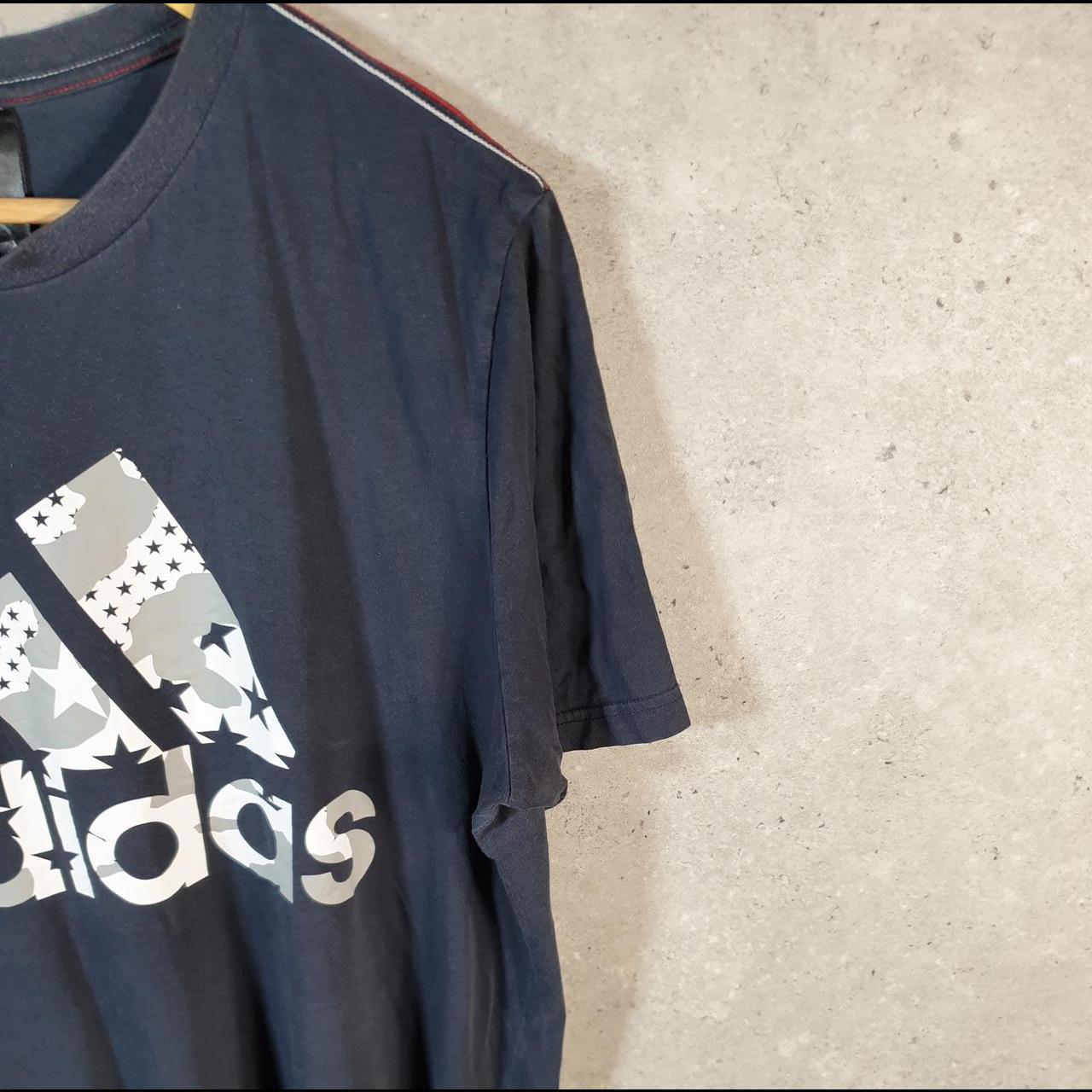 Vintage Adidas Spellout T Shirt Men’s Large Blue Three Stripes Logo Athletic