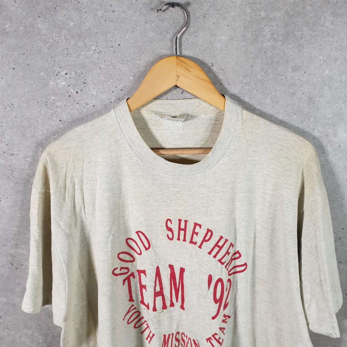 Vintage Best Fruit of the Loom Good Shepherd 1992 USA Single Stitch T Shirt Men’s XL Grey Big Fish Vintage