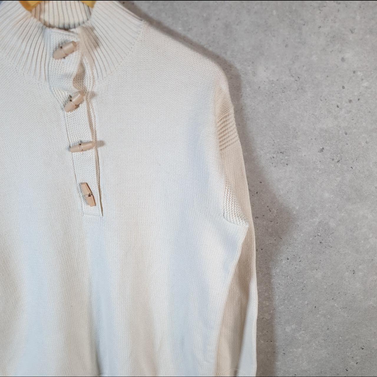 Vintage Ralph Lauren Polo Knit Sweater Womens Large Cream Striped 1/4 Button Cotton Pullover