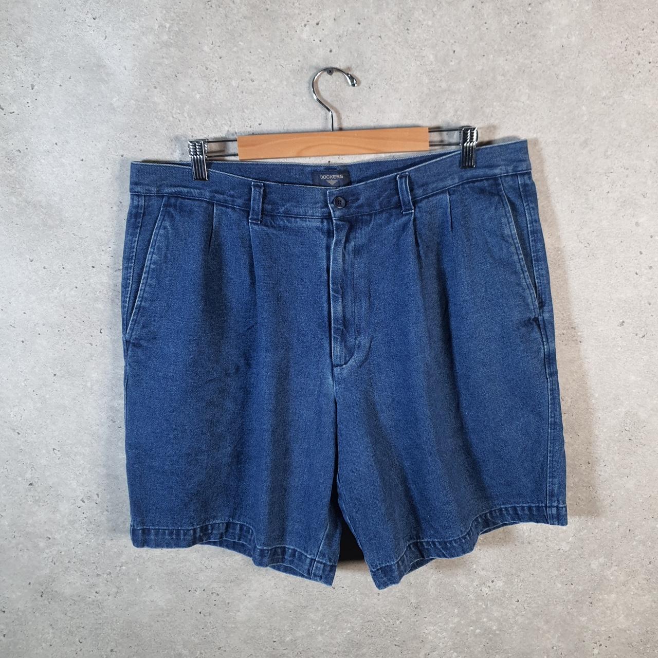 Vintage Dockers Baggy Shorts Jorts Cargo Mens W38 Blue Denim Relaxed Fit Cargo