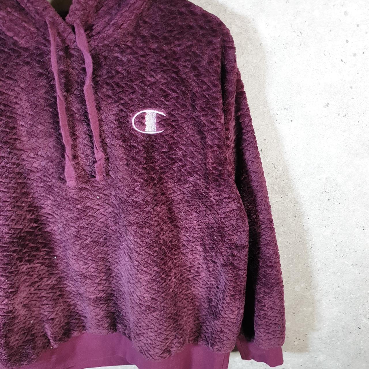 Vintage Champion Fleece Hoodie Womens Medium Burgundy Red Sport Pullover Spellout Logo