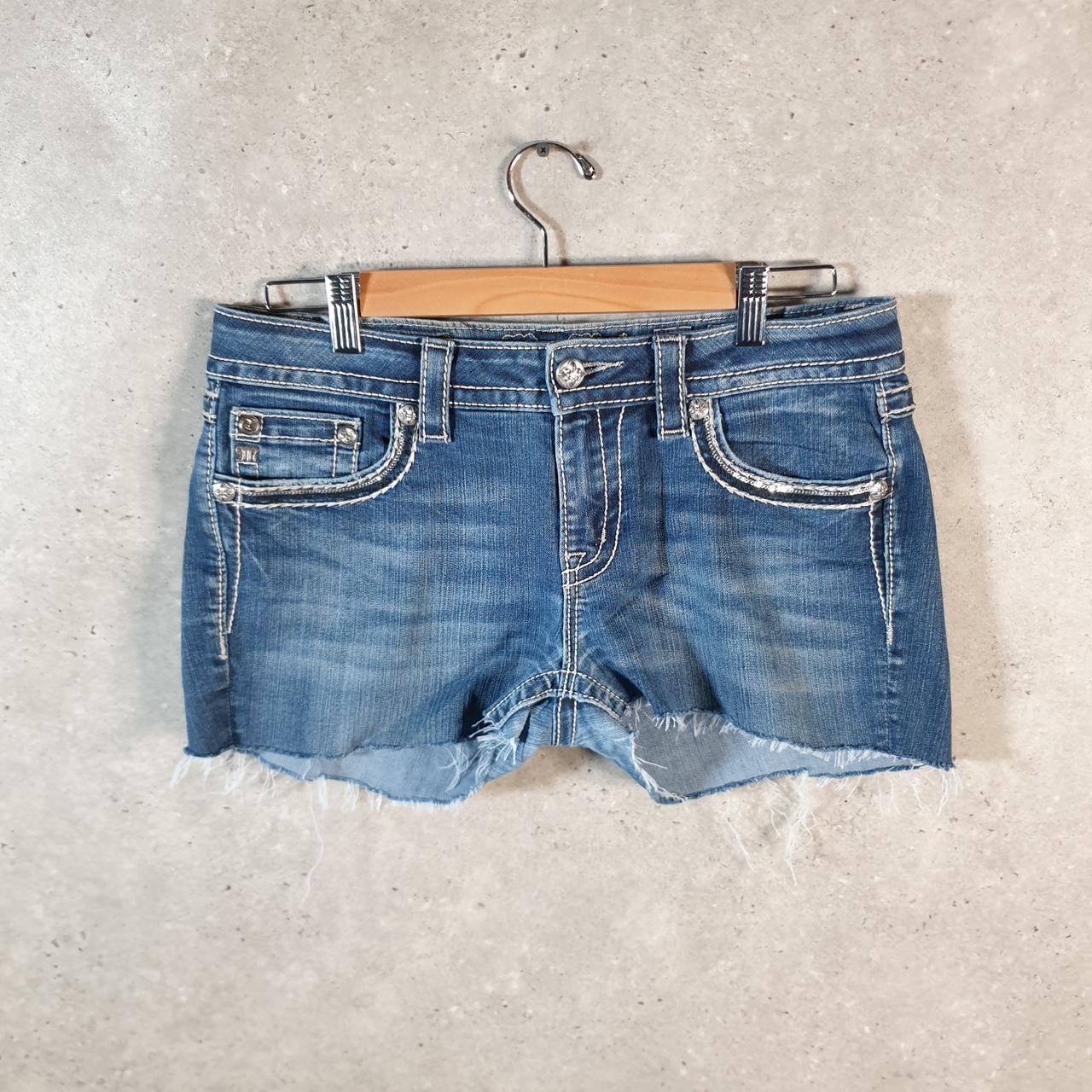 Vintage Miss Me Baggy Y2K Hip Hop Jeans Shorts Jorts Womens W30 Blue Denim Low Rise
