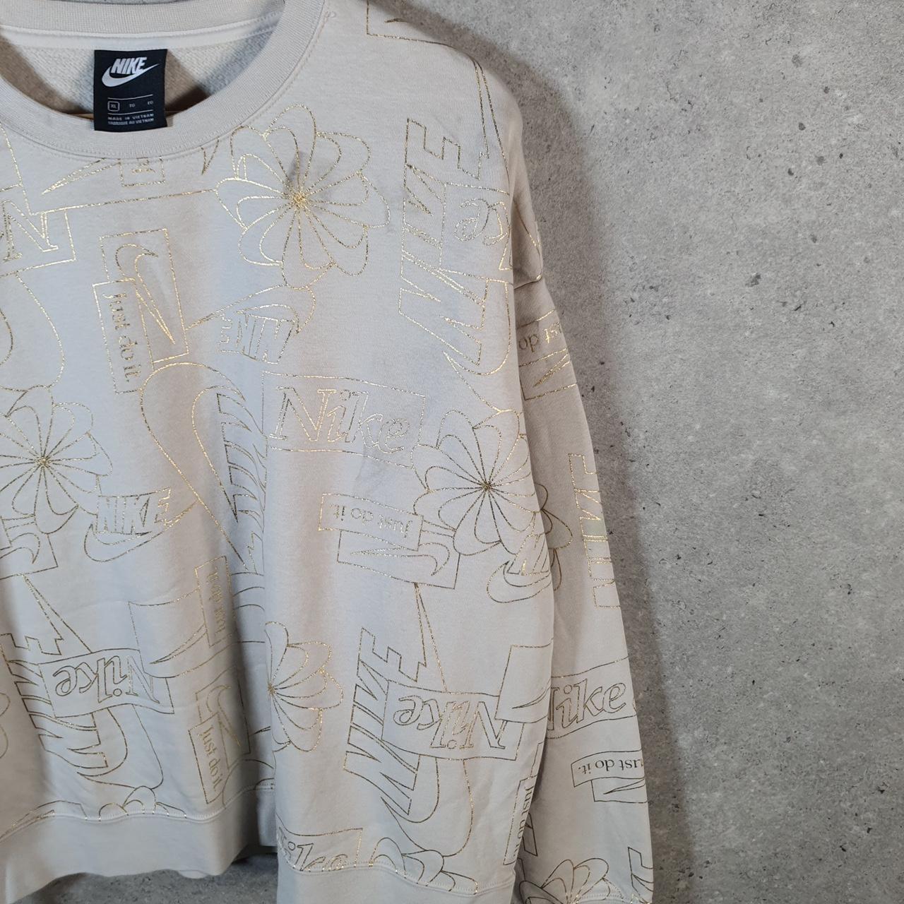 Vintage Nike All Over Print AOP Sweatshirt Men’s XL Brown Swoosh Y2K Pullover Logo