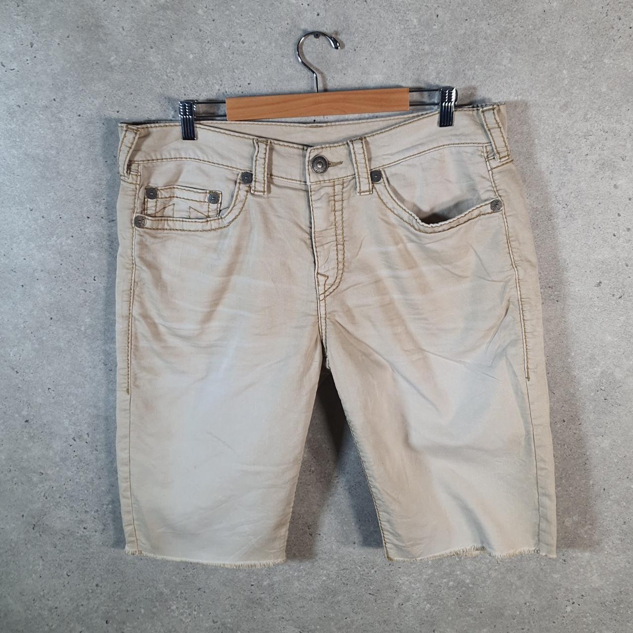 Vintage True Religion Baggy Y2K Hip Hop Jorts Shorts Mens W36 Beige Denim USA A4680